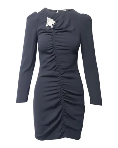 Maje Gathered Long Sleeve Mini Dress In Black Polyester