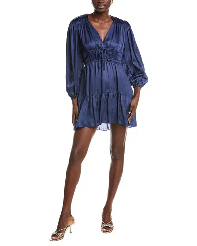 Maje Gathered Satin Mini Dress In Blue