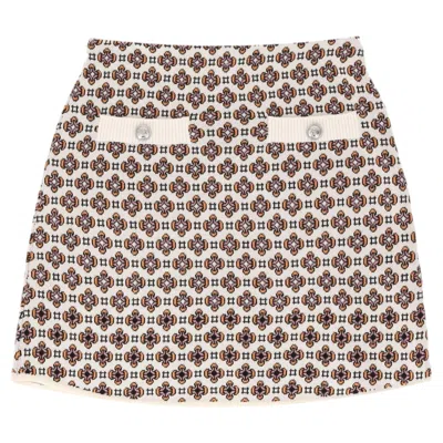 Pre-owned Maje Geometric Print Jacquard Mini Skirt In Beige