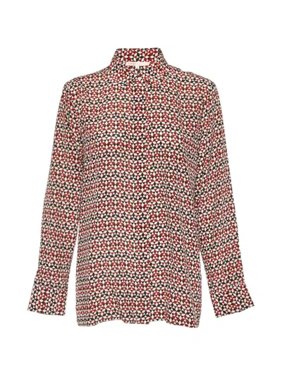 Pre-owned Maje Geometric-print Silk Shirt In Red