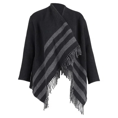 Maje Gilla Jacquard Fringe Cardigan In Grey Wool