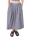 Maje Womens Gingham-print Belted Cotton Maxi Skirt Bicolore In Navy/white
