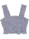 Maje Womens Gingham-print Sleeveless Smocked Crop Top Bicolore In Blue
