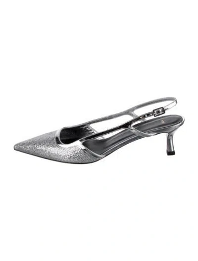 Pre-owned Maje Glitter Printed Slingback Pumps In Silver