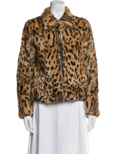 Pre-owned Maje Goat Fur Animal Print Faux Fur Jacket In Neutral