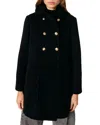 Maje Wool-blend Pea Coat In Black