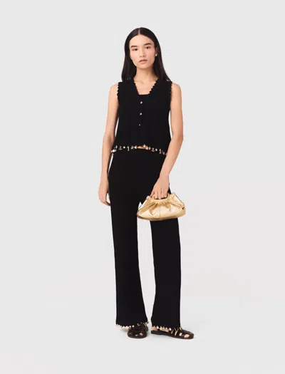 Maje Gold-embellished Knit Cardigan In Black
