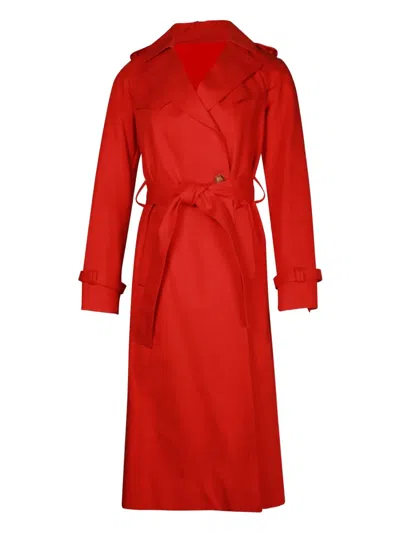 Pre-owned Maje Goldie Notched-lapel Belted Trench Coat In Red
