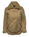 Maje Gombery Shearling Jacket In Beige Suede In Beige