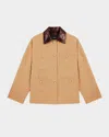 Maje Cotton Coat With Leather Collar In Beige