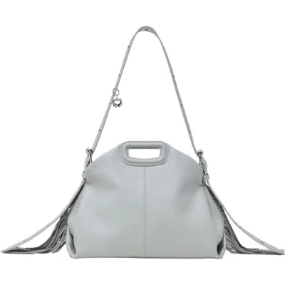 Maje Grained Leather Miss M Bag In Gray