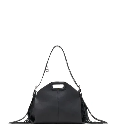 Maje Grained Leather Miss M Shoulder Bag In Black