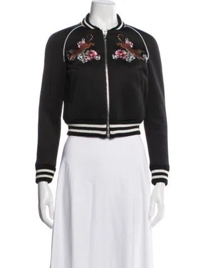 Pre-owned Maje Graphic Print Bomber Jacket In Black