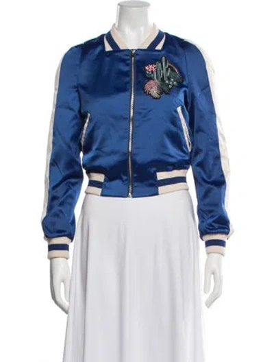 Pre-owned Maje Graphic Print Bomber Jacket In Blue