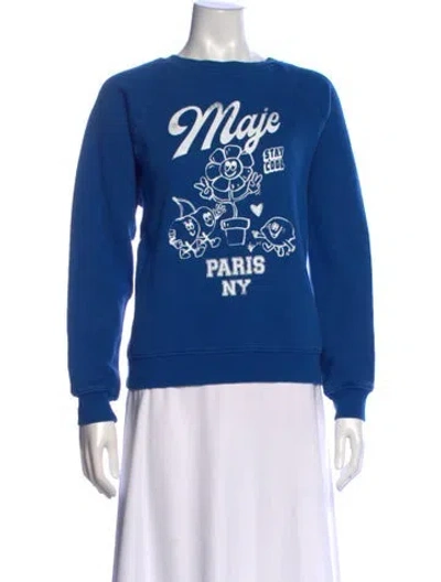 Pre-owned Maje Graphic Print Crew Neck Sweater In Blue