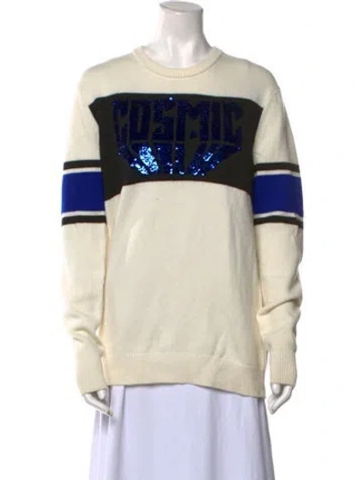 Pre-owned Maje Graphic Print Crew Neck Sweater In White