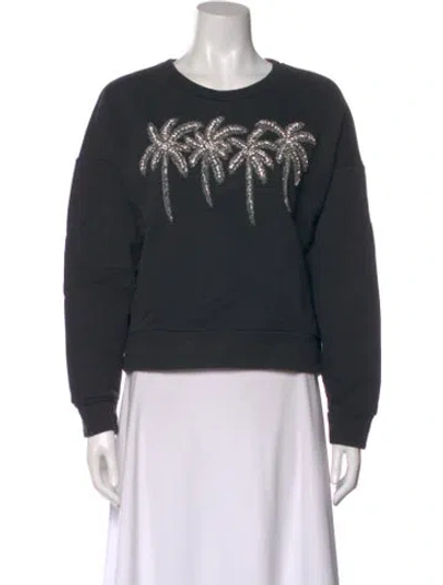 Pre-owned Maje Graphic Print Crew Neck Sweatshirt In Black