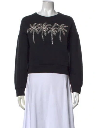 Pre-owned Maje Graphic Print Crew Neck Sweatshirt In Black