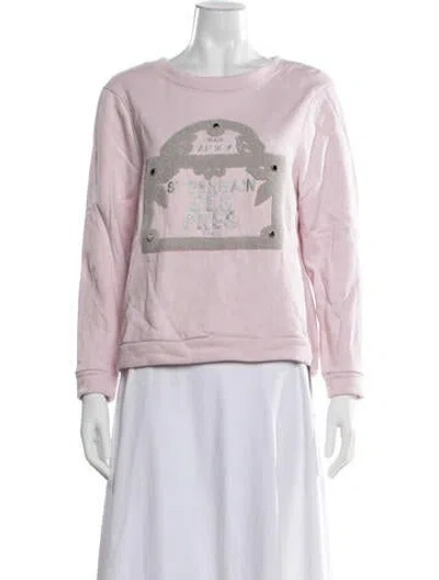 Pre-owned Maje Graphic Print Crew Neck Sweatshirt In Pink