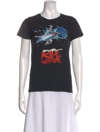 Pre-owned Maje Graphic Print Crew Neck T-shirt In Black