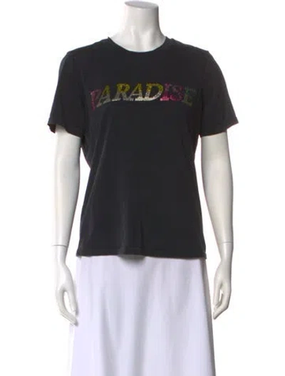 Pre-owned Maje Graphic Print Crew Neck T-shirt In Black