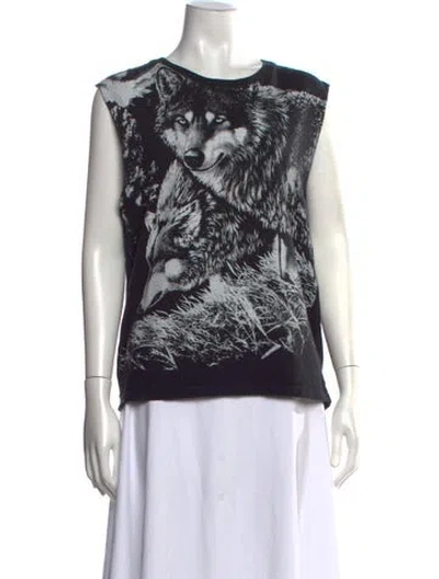 Pre-owned Maje Graphic Print Crew Neck T-shirt In Black