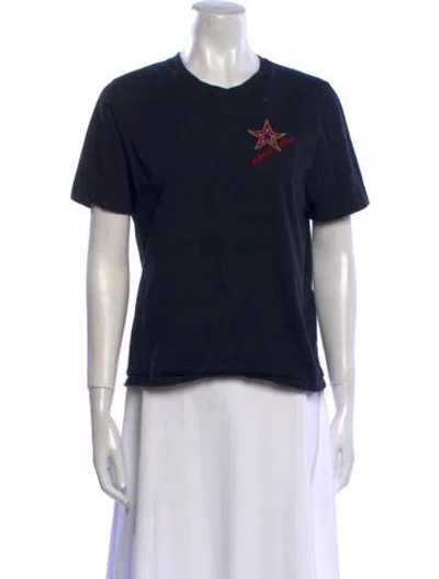 Pre-owned Maje Graphic Print Crew Neck T-shirt In Blue