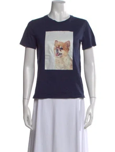 Pre-owned Maje Graphic Print Crew Neck T-shirt In Blue