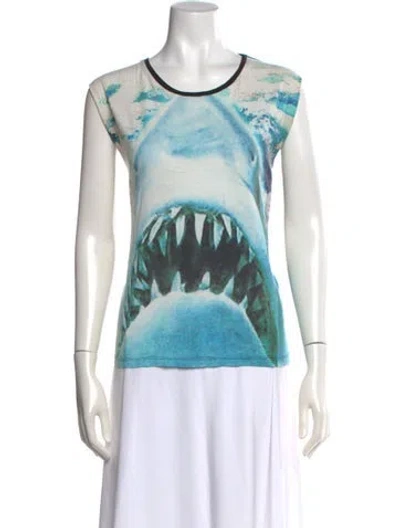 Pre-owned Maje Graphic Print Crew Neck T-shirt In Blue