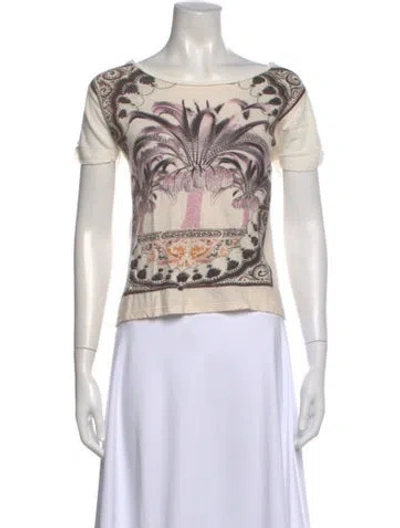 Pre-owned Maje Graphic Print Crew Neck T-shirt In Neutrals/purple