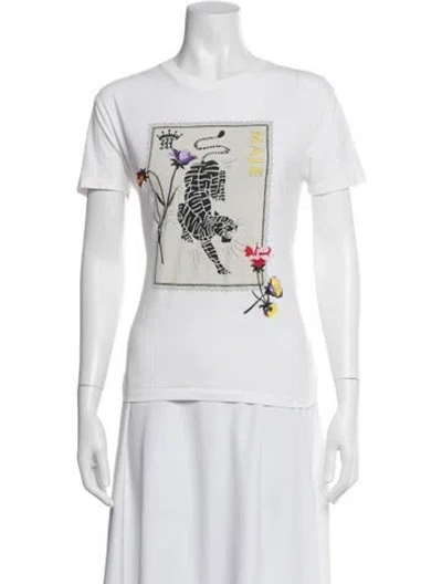 Pre-owned Maje Graphic Print Crew Neck T-shirt In White