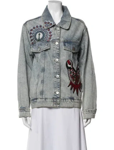 Pre-owned Maje Graphic Print Denim Jacket In Blue