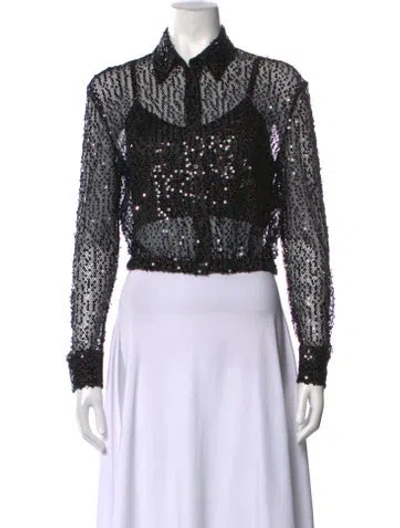 Pre-owned Maje Graphic Print Long Sleeve Button-up Top In Black