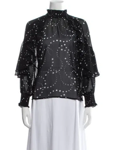 Pre-owned Maje Graphic Print Mock Neck Blouse In Black