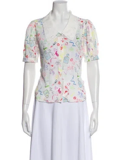 Pre-owned Maje Graphic Print Short Sleeve Blouse In White