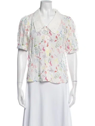 Pre-owned Maje Graphic Print Short Sleeve Blouse In White