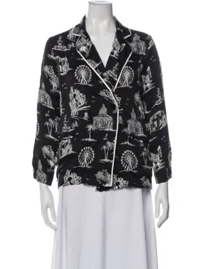 Pre-owned Maje Graphic Print V-neck Blouse In Black
