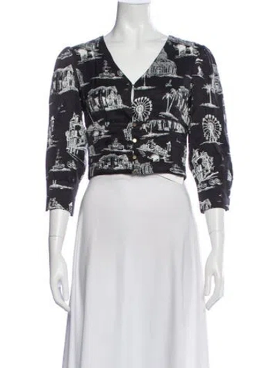 Pre-owned Maje Graphic Print V-neck Blouse In White
