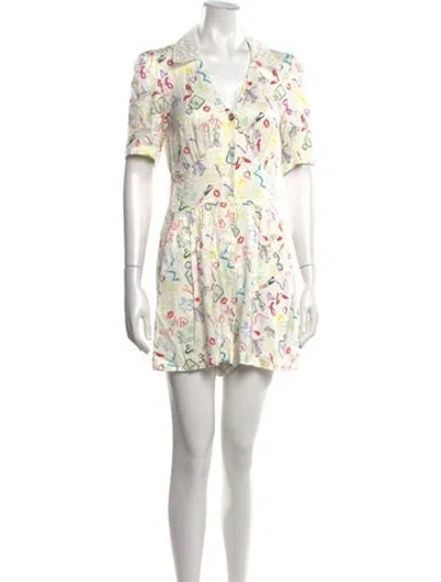 Pre-owned Maje Graphic Print V-neck Romper In White