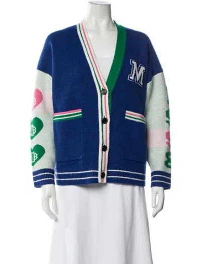 Pre-owned Maje Graphic Print V-neck Sweater In Blue