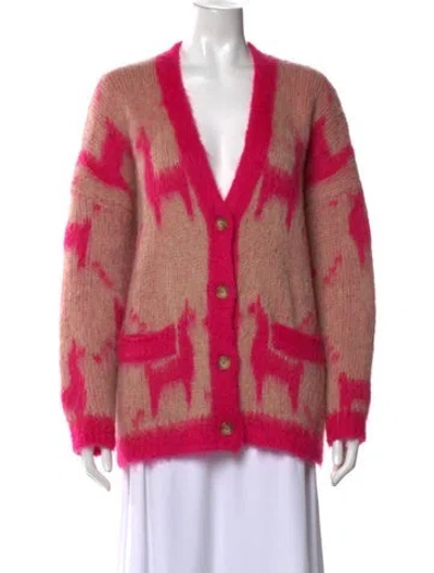 Pre-owned Maje Graphic Print V-neck Sweater In Pink