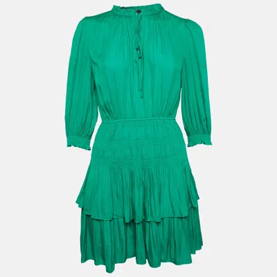 Pre-owned Maje Green Crepe Elasticized And Ruffle Detail Mini Dress M