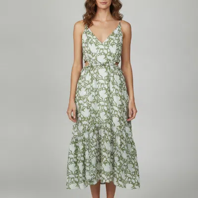 Pre-owned Maje Green Floral Print Cotton Cut Out Runitale Midi Dress L