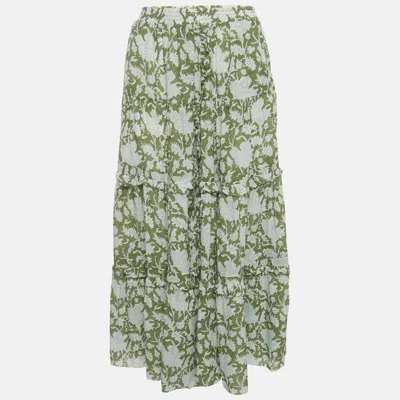 Pre-owned Maje Green Jitale Printed Ruffled Maxi Skirt S