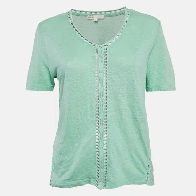 Pre-owned Maje Green Linen Knit Crochet Detail Top L
