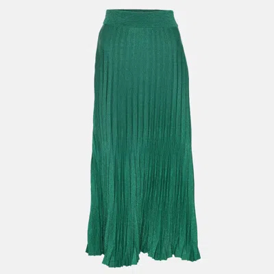 Maje Green Lurex Knit Pleated Maxi Skirt