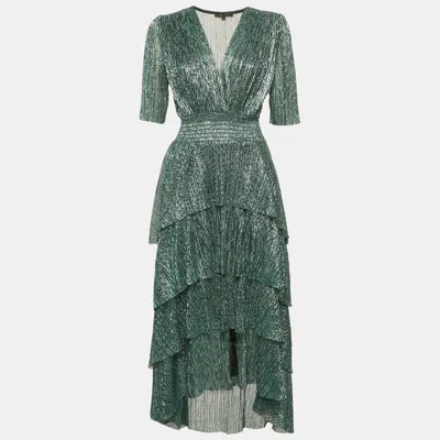 Pre-owned Maje Green Lurex Tiered Maxi Dress M