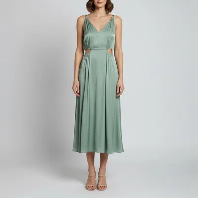 Pre-owned Maje Green Sateen Sleeveless Openwork Midi Dress S