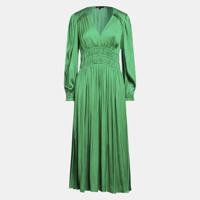 Pre-owned Maje Green Satin Ruffled Midi Dress Xl