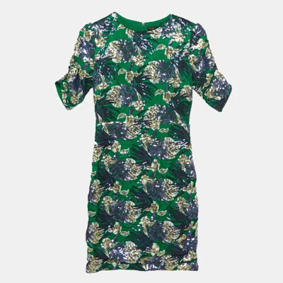 Maje Green Sequinned Satin Mini Dress